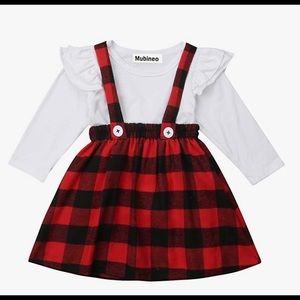 Plaid Overall skirt set